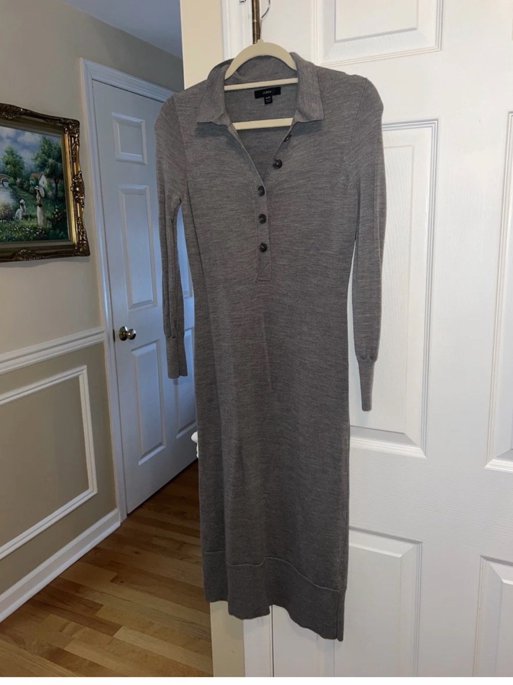 J.CREW Gray Collared Button Knit Sweater Dress Long Sleeve - Size XXS